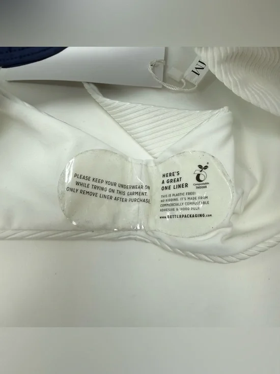 NWT TJ Swim Celeste White & Navy Ribbed Bikini Cheeky Swim Bottoms Size Medium - Picture 8 of 11